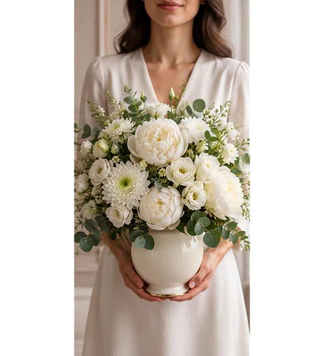 Hira White Peony Crown Vase