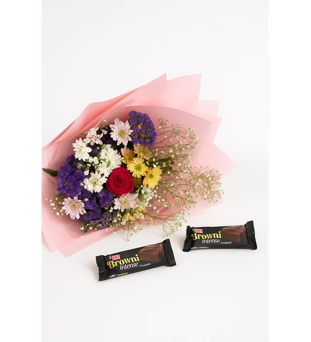 Papatya ve Gül Buketi & Brownie Sürprizi